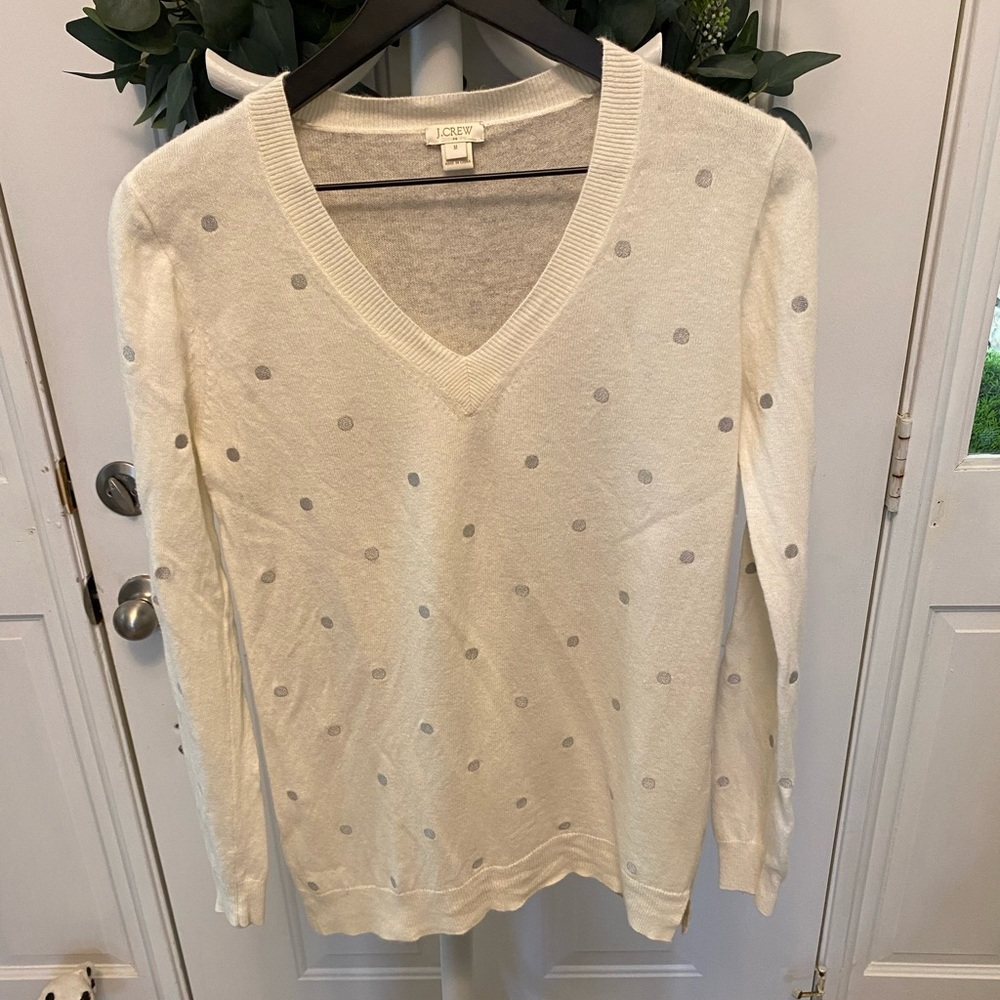J. Crew Marino Wool Blend Polka Dot Color Block Sweater M